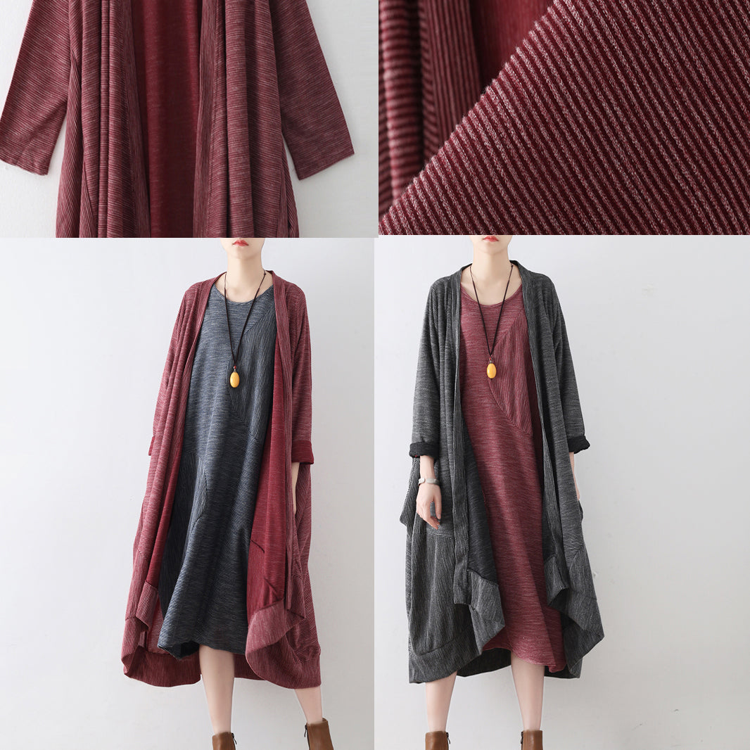 Ruby Stripe Cotton Cardigans Long Coats Oversized Cotton Clothing