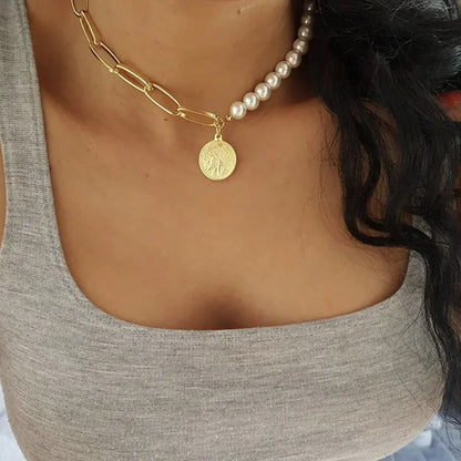 Vienkim Baroque Style Necklace Neck Chains for Pearl Simple Hip Hop Metal Choker Punk Clavicle Chain Jewelry