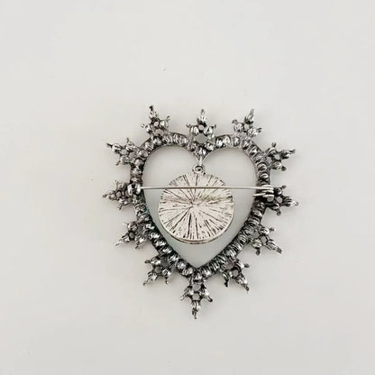Rhinestone Heart & Moon Face Brooch