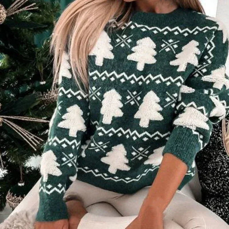 - Ugly Christmas Sweater - Knitted Sweater with 3D Christmas Tree Print