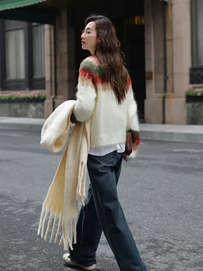 - Ugly Christmas Sweater - Thick Knit Sweater with Retro Pattern