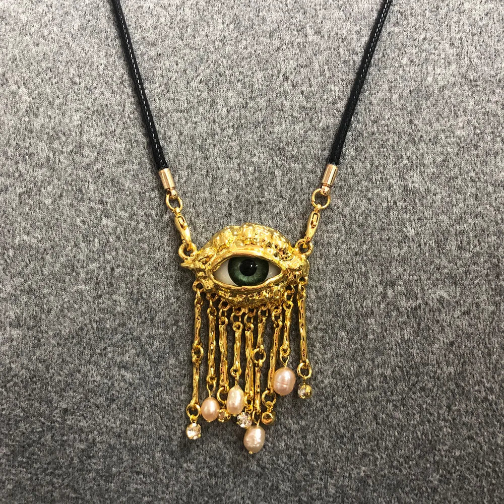 Statement Gold Eye Tassel Necklace