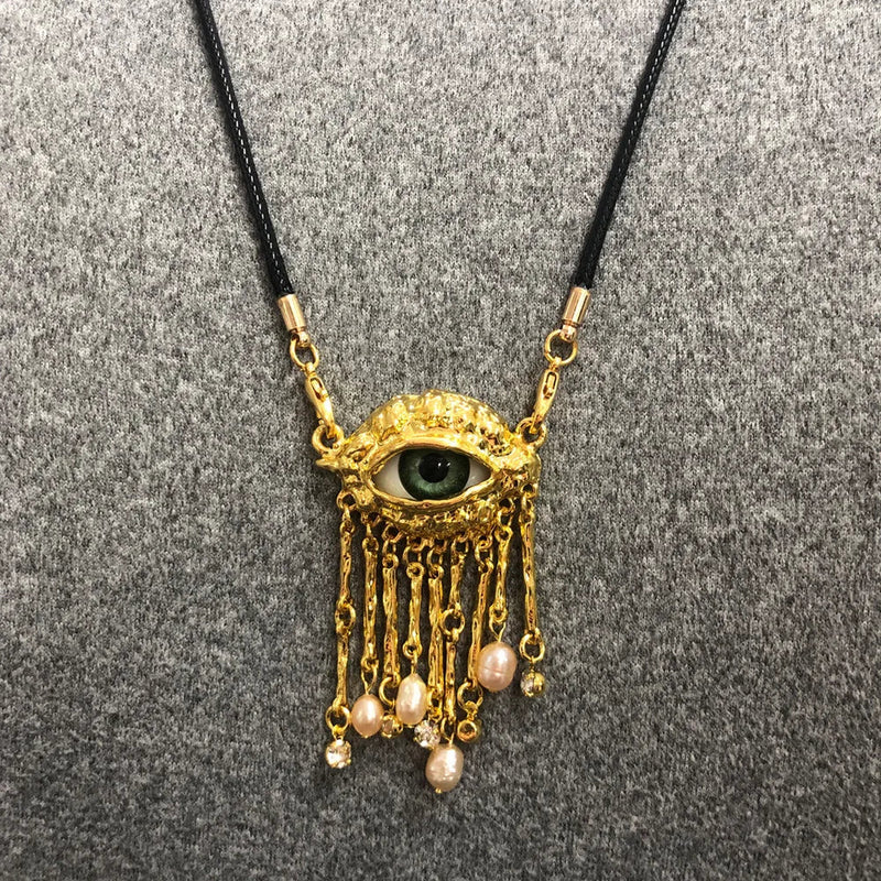 Statement Gold Eye Tassel Necklace