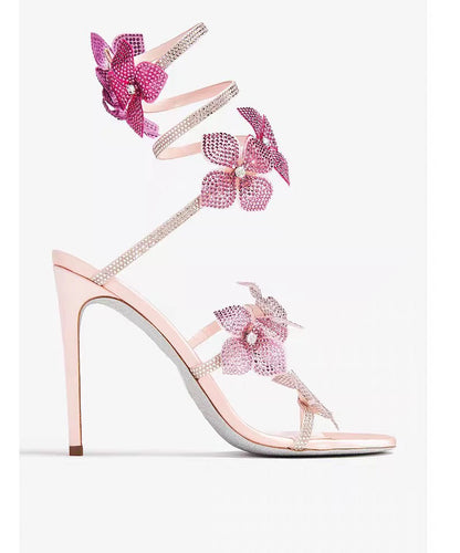 Sandals Stiletto Faux Leather Boutique Splicing Zircon