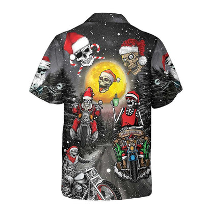 Santa Skeleton Merry Christmas Hawaiian Shirt, Fun Motorcycle Skull Biker Christmas Shirt, Christmas Gift