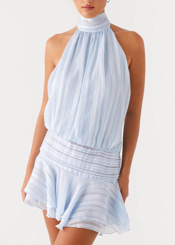 Beige Backless Patchwork Silk Dress Sleeveless