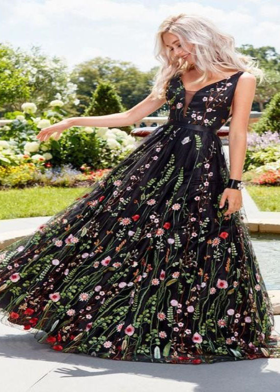 Black Embroideried Patchwork Chiffon Dress Summer