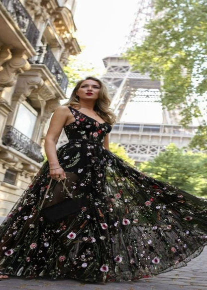 Black Embroideried Patchwork Chiffon Dress Summer