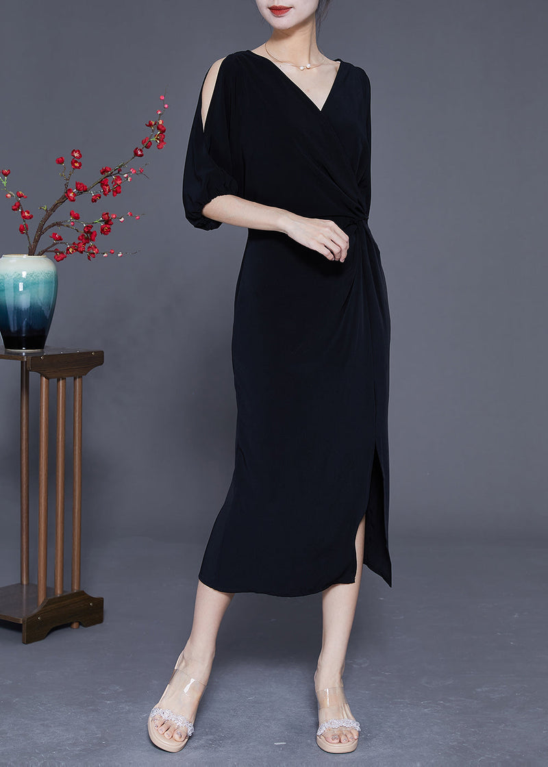 Black V Neck Cold Shoulder Side Open Party Dress Summer
