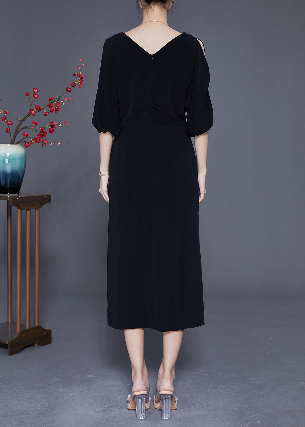 Black V Neck Cold Shoulder Side Open Party Dress Summer