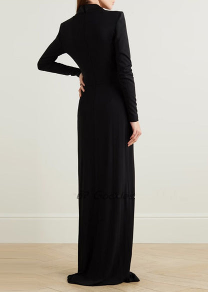Black V Neck Slim Maxi Vestidos Spring