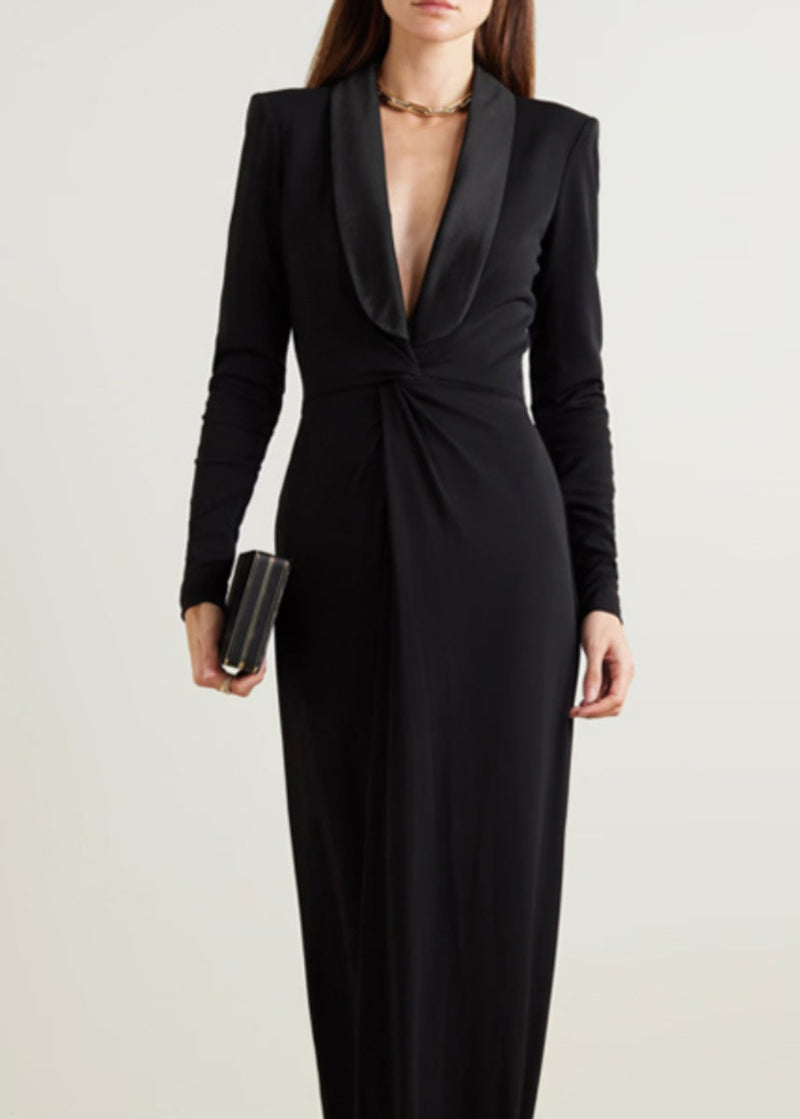 Black V Neck Slim Maxi Vestidos Spring