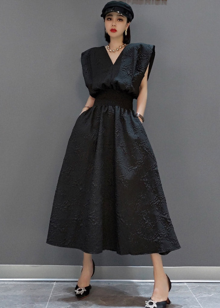 Black V Neck Tunic Print Pockets Dress Sleeveless