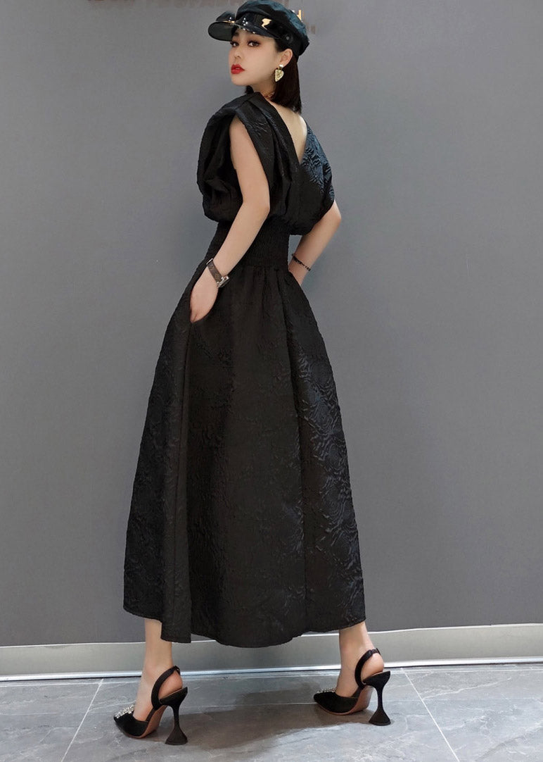 Black V Neck Tunic Print Pockets Dress Sleeveless