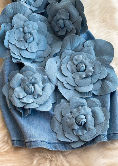 Blue Slash Neck Denim Mid Dresses Summer