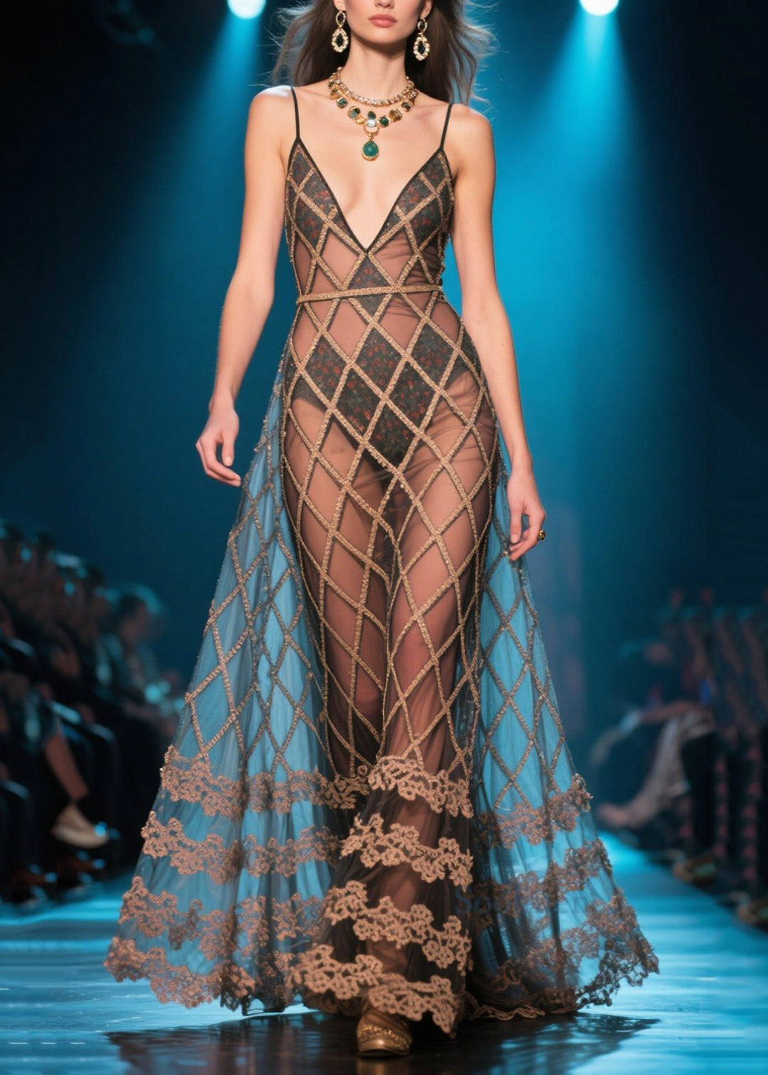 Brown Plaid Silm Fit Tulle Party Dress Summer