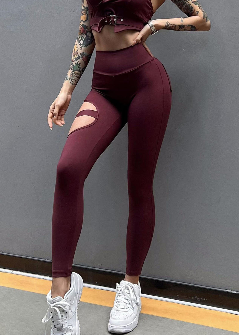 Hot Girl Mulberry Hollow Out High Elasticity Tight Pants