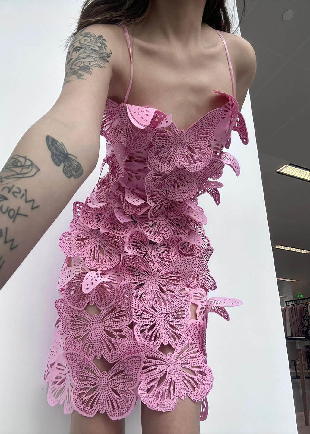 Rose Butterfly Hollow Out Zircon Spaghetti Strap Dress Summer