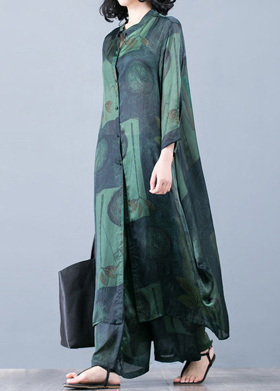 Suit Large Size Was Thin Red Printed Chiffon Female Wide-leg Pants Two-piece Suit