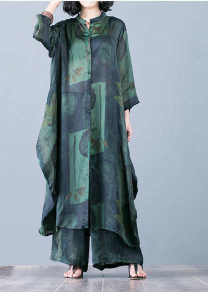 Suit Large Size Was Thin Red Printed Chiffon Female Wide-leg Pants Two-piece Suit