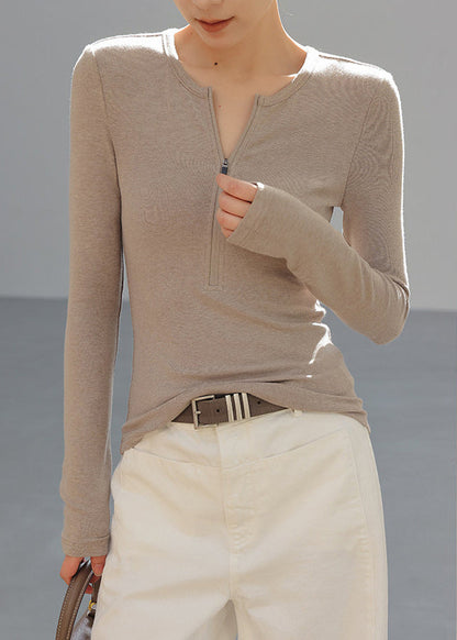 Silm Fit Khaki Cotton Top Zip Up Spring