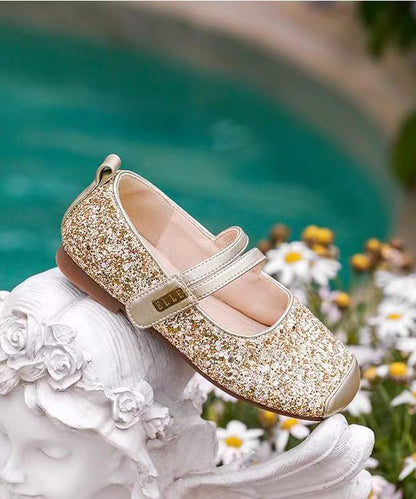 Silver Flat Shoes for Kids Faux Leather Buckle Strap Sequins