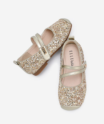 Silver Flat Shoes for Kids Faux Leather Buckle Strap Sequins