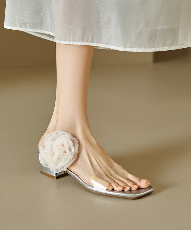 Silver Splicing Stylish Chunky Sandals Peep Toe