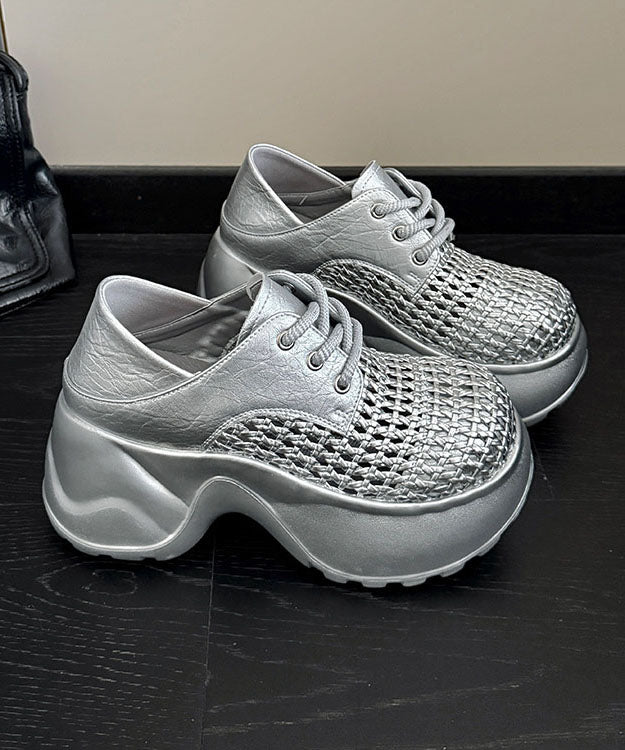 Silver Lace Up Splicing Platform Hollow Out Sandals