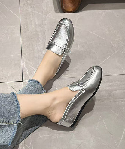 Silver Wedge Faux Leather Splicing Slide Sandals
