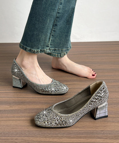 Silvery High Heels Chunky Sparkly High Heels