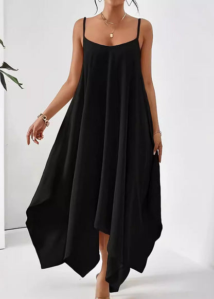 Simple Apricot Asymmetrical Cotton Spaghetti Strap Dress Sleeveless