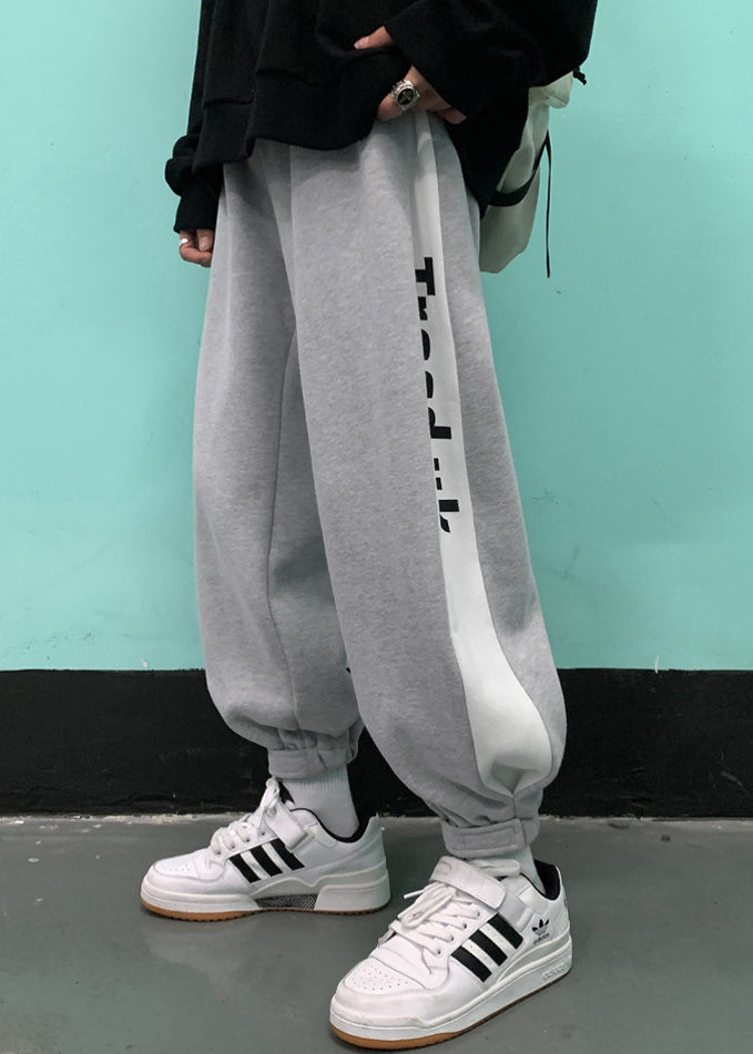 Simple Apricot Letter Patchwork Warm Fleece Beam Pants Spring
