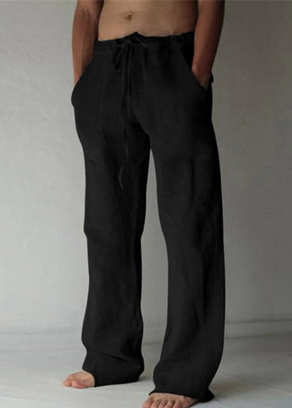Simple Apricot Pockets Elastic Waist Linen Pants Summer