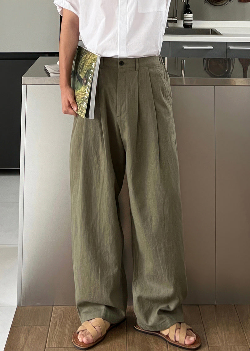 Simple Army Green High Waist Linen Pants Summer