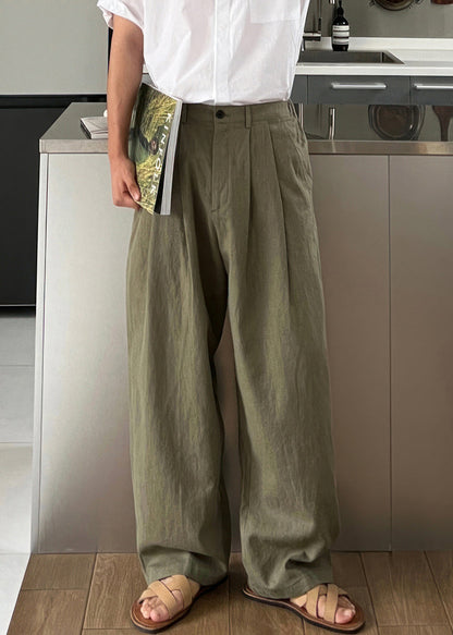 Simple Army Green High Waist Linen Pants Summer