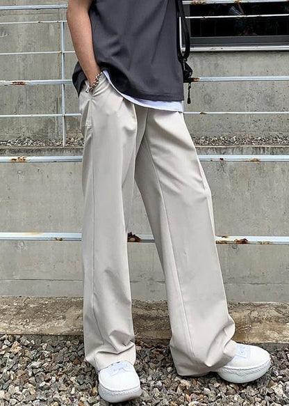 Simple Beige Pockets High Waist Spandex Pants Summer