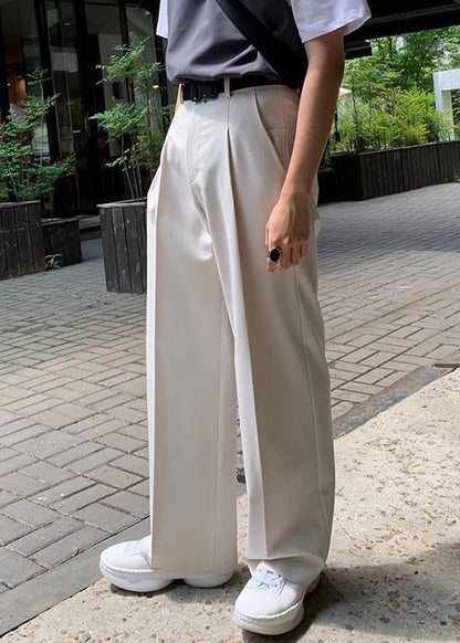 Simple Beige Pockets High Waist Spandex Pants Summer
