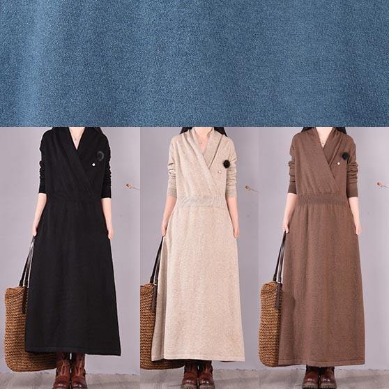 Simple Beige Quilting Clothes V Neck Asymmetric Spring Dress