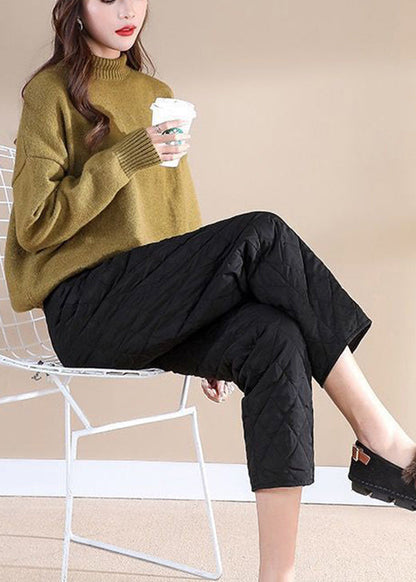 Simple Black Button Straight Winter Pants