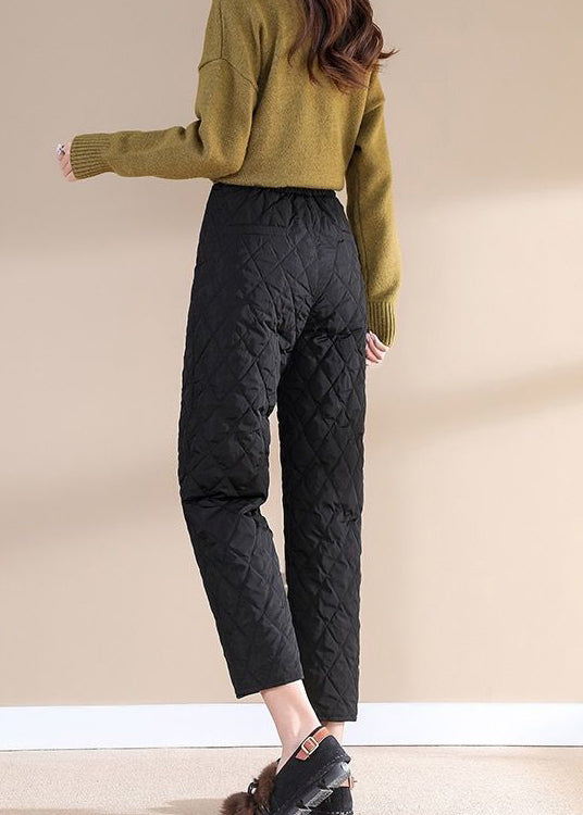 Simple Black Button Straight Winter Pants