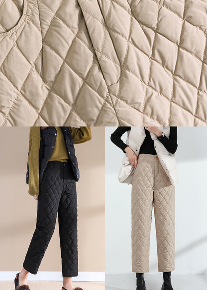Simple Black Button Straight Winter Pants