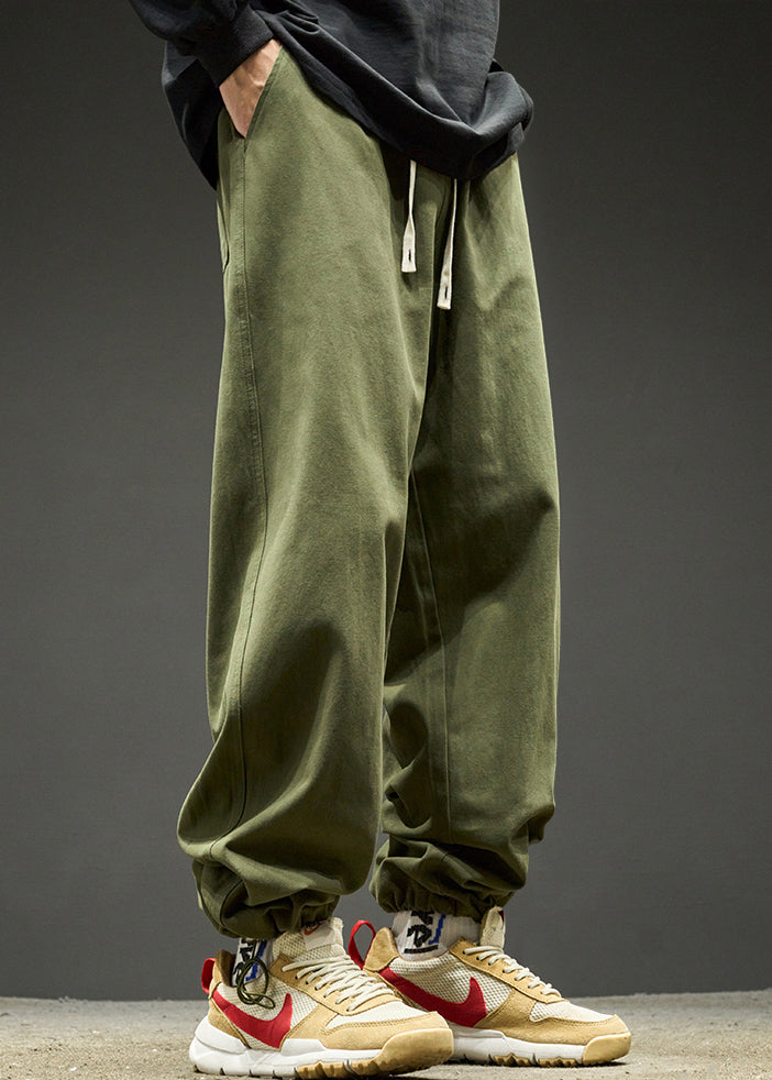 Simple Black Drawstring Warm Fleece Beam Pants Spring