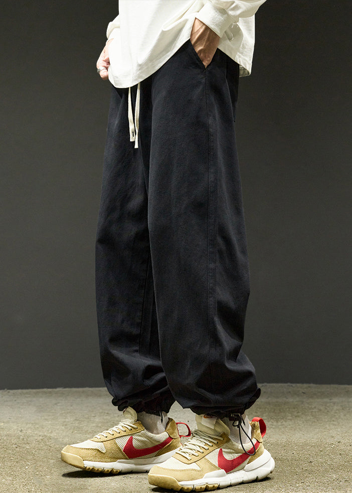 Simple Black Drawstring Warm Fleece Beam Pants Spring