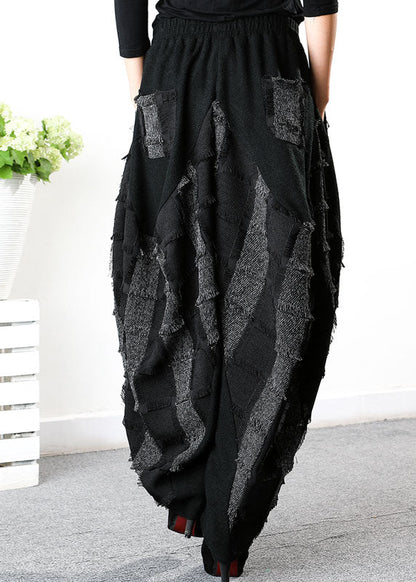 Simple Black Grey Patch Applique Striped Pants Spring