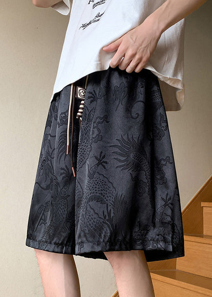 Simple Black Lace Up Elastic Waist Summer Shorts