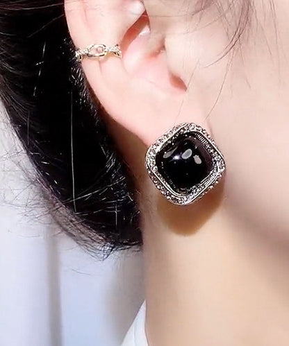 Simple Black Overgild Crystal Zircon Hoop Earrings Tw1014
