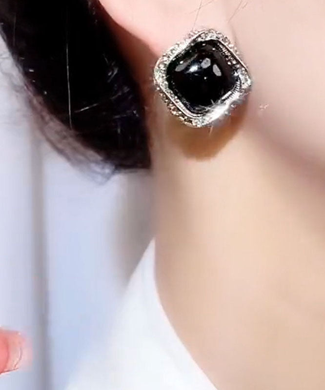 Simple Black Overgild Crystal Zircon Hoop Earrings Tw1014