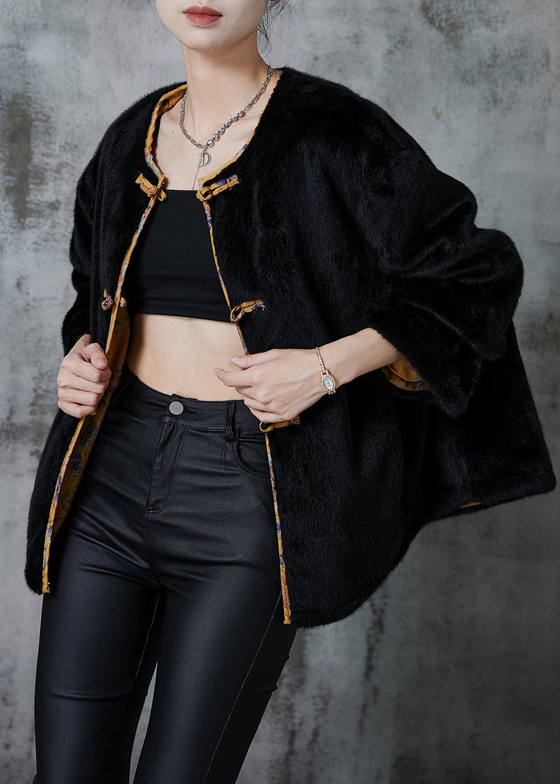 Simple Black Oversized Faux Mink Hair Wear on Both Sides Coats Spring