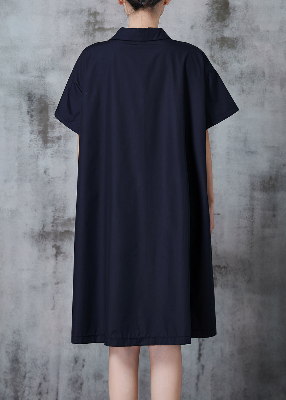 Simple Black Oversized Go Print Cotton Shirt Dress Spring